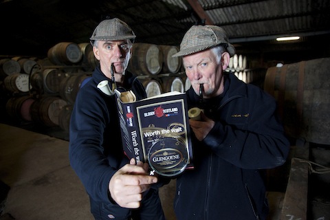 Mashman Charlie Murray and stillman Duncan McNicoll search for creative inspiration among the casks for the new Glengoyne sponsored Short Story Writing competition, part of the inaugural Bloody Scotland International Crime Writing Festival.