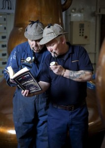 Glengoyne Distillery’s Engineer Billy Edminston and stillman Duncan McNicoll get set for the Glengoyne Short Story Writing competition, part of the inaugural Bloody Scotland International Crime Writing Festival.